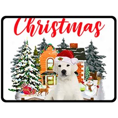 White Labrador Santa Merry T- Shirt Red Winter Christmas Hat House White Labrador  Santa Merry T- Sh Fleece Blanket (large) by ZUXUMI