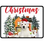 White Labrador Santa Merry T- Shirt Red Winter Christmas Hat House White Labrador  Santa Merry T- Sh Fleece Blanket (Large) 80 x60  Blanket Front