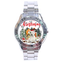 White Labrador Santa Merry T- Shirt Red Winter Christmas Hat House White Labrador  Santa Merry T- Sh Stainless Steel Analogue Watch by ZUXUMI