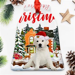 White Labrador Santa Merry T- Shirt Red Winter Christmas Hat House White Labrador  Santa Merry T- Sh Ornament (bell) by ZUXUMI