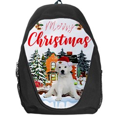 White Labrador Santa Merry T- Shirt Red Winter Christmas Hat House White Labrador  Santa Merry T- Sh Backpack Bag by ZUXUMI