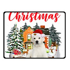 White Labrador Santa Merry T- Shirt Red Winter Christmas Hat House White Labrador  Santa Merry T- Sh Two Sides Fleece Blanket (small) by ZUXUMI