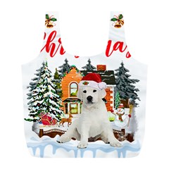 White Labrador Santa Merry T- Shirt Red Winter Christmas Hat House White Labrador  Santa Merry T- Sh Full Print Recycle Bag (l) by ZUXUMI