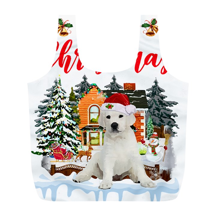 White Labrador Santa Merry T- Shirt Red Winter Christmas Hat House White Labrador  Santa Merry T- Sh Full Print Recycle Bag (L)