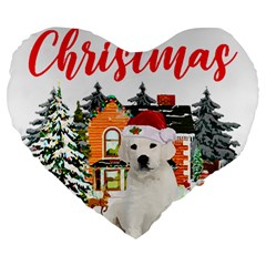 White Labrador Santa Merry T- Shirt Red Winter Christmas Hat House White Labrador  Santa Merry T- Sh Large 19  Premium Flano Heart Shape Cushions by ZUXUMI