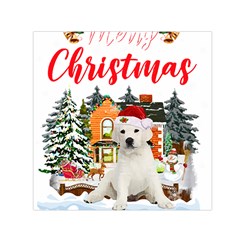 White Labrador Santa Merry T- Shirt Red Winter Christmas Hat House White Labrador  Santa Merry T- Sh Square Satin Scarf (30  X 30 ) by ZUXUMI