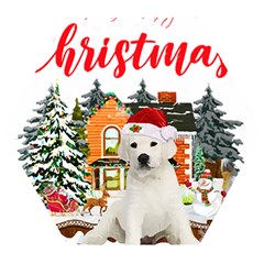 White Labrador Santa Merry T- Shirt Red Winter Christmas Hat House White Labrador  Santa Merry T- Sh Wooden Puzzle Hexagon by ZUXUMI