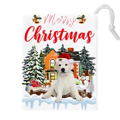 White Labrador Santa Merry T- Shirt Red Winter Christmas Hat House White Labrador  Santa Merry T- Sh Drawstring Pouch (4xl) by ZUXUMI