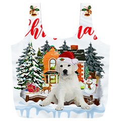 White Labrador Santa Merry T- Shirt Red Winter Christmas Hat House White Labrador  Santa Merry T- Sh Full Print Recycle Bag (xxxl) by ZUXUMI