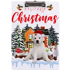 White Labrador Santa Merry T- Shirt Red Winter Christmas Hat House White Labrador  Santa Merry T- Sh A4 Acrylic Clipboard by ZUXUMI