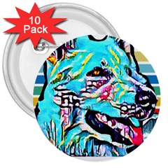 White Shepherd Turquoise Artsy T- Shirt White Shepherd (turquoise Artsy) T- Shirt 3  Buttons (10 Pack) 