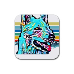 White Shepherd Turquoise Artsy T- Shirt White Shepherd (turquoise Artsy) T- Shirt Rubber Coaster (square) by ZUXUMI