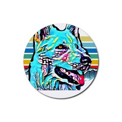 White Shepherd Turquoise Artsy T- Shirt White Shepherd (turquoise Artsy) T- Shirt Rubber Coaster (round) by ZUXUMI