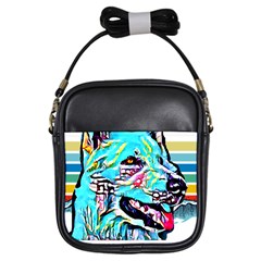 White Shepherd Turquoise Artsy T- Shirt White Shepherd (turquoise Artsy) T- Shirt Girls Sling Bag by ZUXUMI