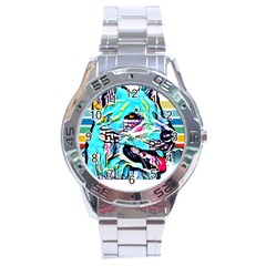 White Shepherd Turquoise Artsy T- Shirt White Shepherd (turquoise Artsy) T- Shirt Stainless Steel Analogue Watch by ZUXUMI