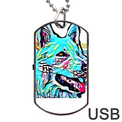 White Shepherd Turquoise Artsy T- Shirt White Shepherd (turquoise Artsy) T- Shirt Dog Tag Usb Flash (two Sides) by ZUXUMI