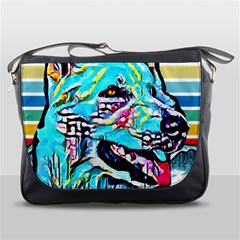 White Shepherd Turquoise Artsy T- Shirt White Shepherd (turquoise Artsy) T- Shirt Messenger Bag by ZUXUMI