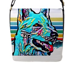 White Shepherd Turquoise Artsy T- Shirt White Shepherd (turquoise Artsy) T- Shirt Flap Closure Messenger Bag (l) by ZUXUMI