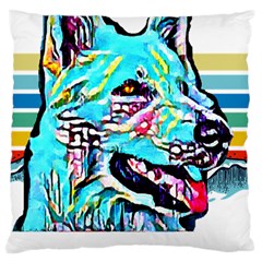 White Shepherd Turquoise Artsy T- Shirt White Shepherd (turquoise Artsy) T- Shirt Large Premium Plush Fleece Cushion Case (one Side) by ZUXUMI