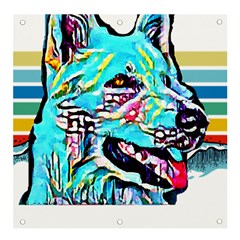 White Shepherd Turquoise Artsy T- Shirt White Shepherd (turquoise Artsy) T- Shirt Banner And Sign 4  X 4  by ZUXUMI