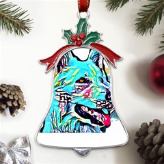 White Shepherd Turquoise Artsy T- Shirt White Shepherd (turquoise Artsy) T- Shirt Metal Holly Leaf Bell Ornament by ZUXUMI