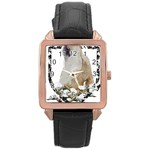 White Wolf T- Shirtwhite Wolf Howling T- Shirt Rose Gold Leather Watch  Front