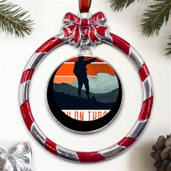 Wilderness T- Shirt Break On Through To The Adventure T- Shirt Metal Red Ribbon Round Ornament