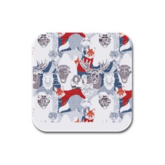 Wildlife Animals T- Shirt Canadian Wild Geometric Animals    Blue Background Brown Bear Bull Moose B Rubber Square Coaster (4 Pack) by ZUXUMI