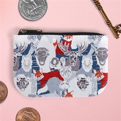 Wildlife Animals T- Shirt Canadian Wild Geometric Animals    Blue Background Brown Bear Bull Moose B Mini Coin Purse by ZUXUMI