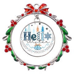 Winter Season T- Shirt Hello Winter T- Shirt Metal X mas Wreath Ribbon Ornament by ZUXUMI