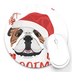 Winter T- Shirt English Bulldog Merry Christmas T- Shirt Round Mousepad by ZUXUMI