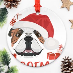 Winter T- Shirt English Bulldog Merry Christmas T- Shirt Ornament (round) by ZUXUMI