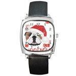 Winter T- Shirt English Bulldog Merry Christmas T- Shirt Square Metal Watch Front