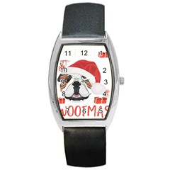 Winter T- Shirt English Bulldog Merry Christmas T- Shirt Barrel Style Metal Watch by ZUXUMI