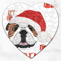 Winter T- Shirt English Bulldog Merry Christmas T- Shirt Jigsaw Puzzle (heart) by ZUXUMI