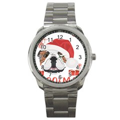 Winter T- Shirt English Bulldog Merry Christmas T- Shirt Sport Metal Watch by ZUXUMI