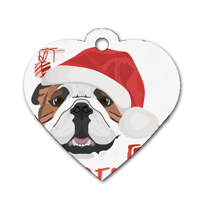 Winter T- Shirt English Bulldog Merry Christmas T- Shirt Dog Tag Heart (Two Sides)