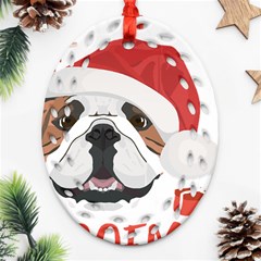 Winter T- Shirt English Bulldog Merry Christmas T- Shirt Ornament (oval Filigree) by ZUXUMI