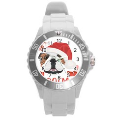 Winter T- Shirt English Bulldog Merry Christmas T- Shirt Round Plastic Sport Watch (l) by ZUXUMI