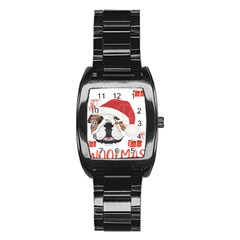 Winter T- Shirt English Bulldog Merry Christmas T- Shirt Stainless Steel Barrel Watch by ZUXUMI