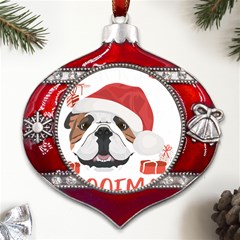 Winter T- Shirt English Bulldog Merry Christmas T- Shirt Metal Snowflake And Bell Red Ornament by ZUXUMI