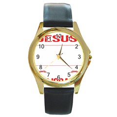 Calligraphy T- Shirt Funny Jesus Calligraphy Calligrapher Handwriting Lettering T- Shirt Round Gold Metal Watch by EnriqueJohnson