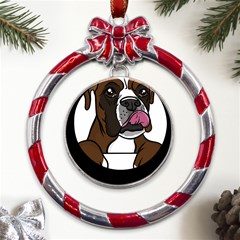 Boxer Dog T- Shirt Boxer T- Shirt Metal Red Ribbon Round Ornament by JamesGoode