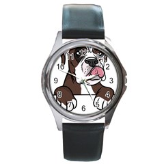 Boxer Dog T- Shirt Tri Colored Boxer T- Shirt Round Metal Watch by JamesGoode