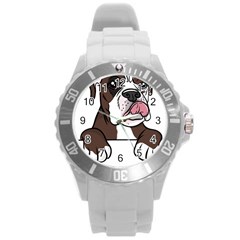 Boxer Dog T- Shirt Tri Colored Boxer T- Shirt Round Plastic Sport Watch (l)