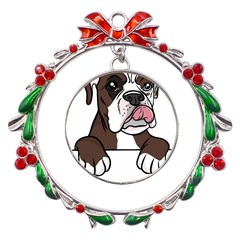 Boxer Dog T- Shirt Tri Colored Boxer T- Shirt Metal X mas Wreath Ribbon Ornament by JamesGoode