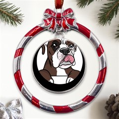 Boxer Dog T- Shirt Tri Colored Boxer T- Shirt Metal Red Ribbon Round Ornament