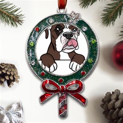 Boxer Dog T- Shirt Tri Colored Boxer T- Shirt Metal X mas Lollipop With Crystal Ornament