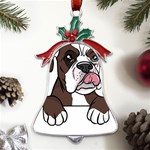 Boxer Dog T- Shirt Tri Colored Boxer T- Shirt Metal Holly Leaf Bell Ornament Front