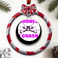 Drone Racing Gift T- Shirt Distressed F P V Race Drone Racing Drone Racer Pattern Quote T- Shirt (2) Metal Red Ribbon Round Ornament by ZUXUMI